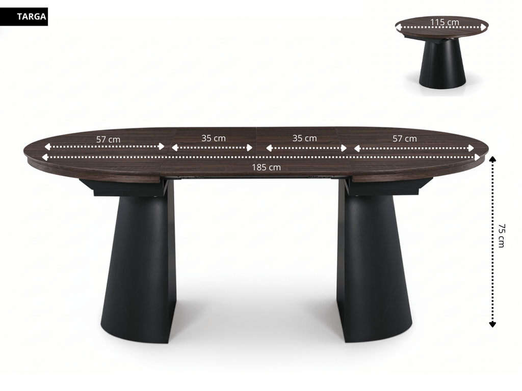 Table extensible NOMA Ø 120 à 200 cm – Plateau céramique effet marbre & piètement en bois rainuré