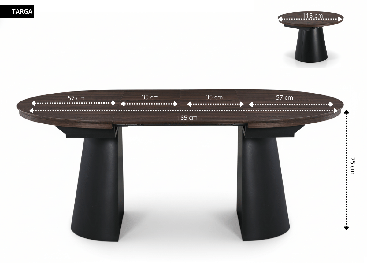 Table extensible NOMA Ø 120 à 200 cm – Plateau céramique effet marbre & piètement en bois rainuré