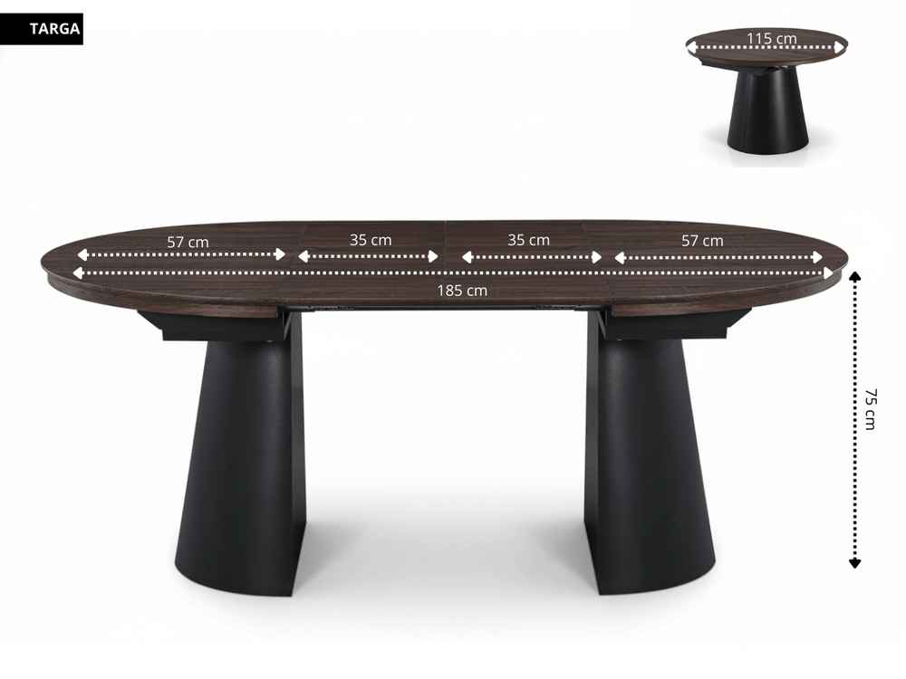 Table extensible NOMA Ø 120 à 200 cm – Plateau céramique effet marbre & piètement en bois rainuré