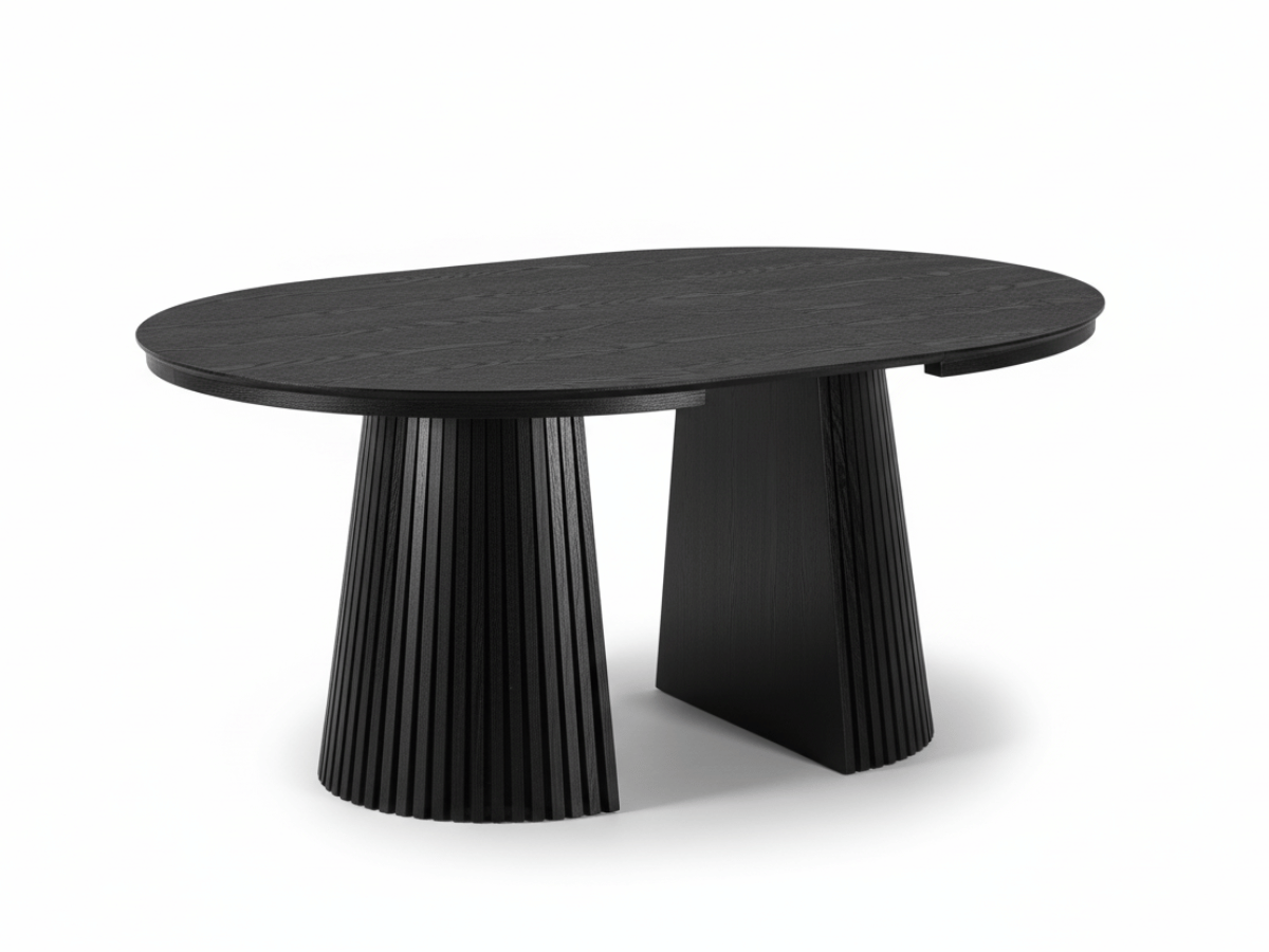Table extensible NOMA Ø 120 à 200 cm – Plateau céramique effet marbre & piètement en bois rainuré