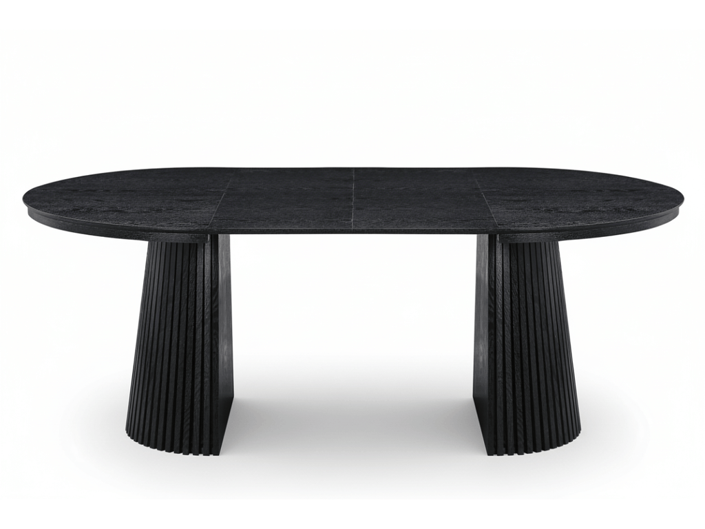 Table extensible NOMA Ø 120 à 200 cm – Plateau céramique effet marbre & piètement en bois rainuré