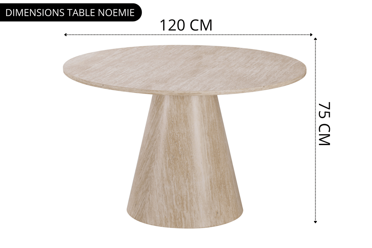 Table ronde extensible NELLA en bois – Ø 120 cm fermée / 200 cm ouverte – 2 rallonges intégrées
