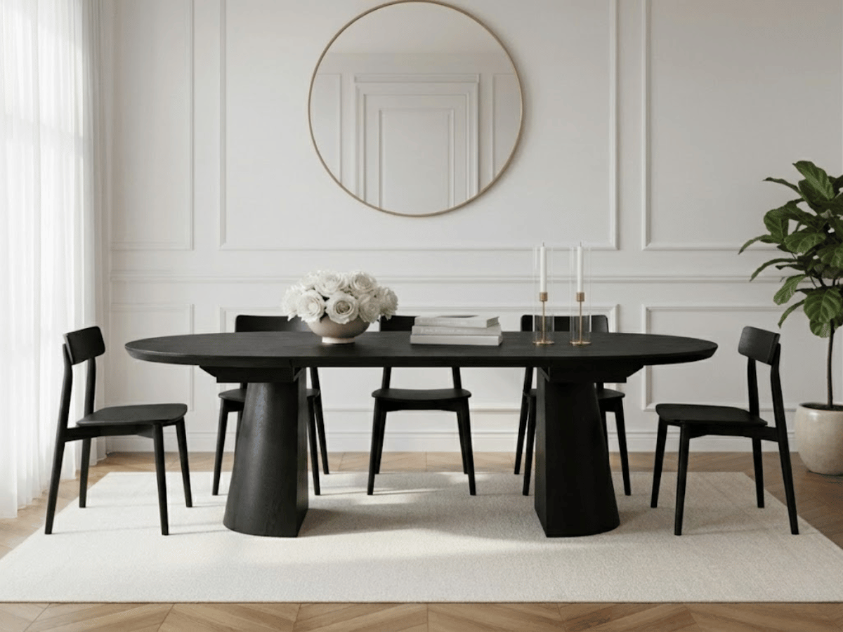 Table extensible NOMA Ø 120 à 200 cm – Plateau céramique effet marbre & piètement en bois rainuré