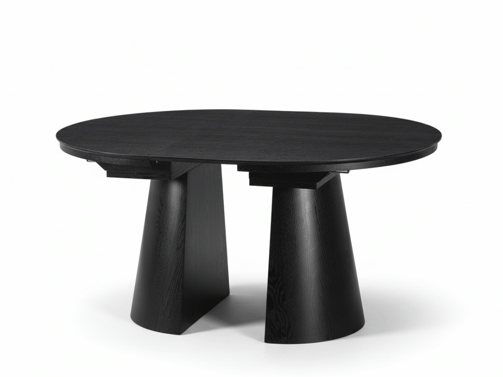 Table extensible NOMA Ø 120 à 200 cm – Plateau céramique effet marbre & piètement en bois rainuré