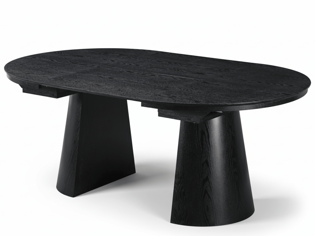 Table extensible NOMA Ø 120 à 200 cm – Plateau céramique effet marbre & piètement en bois rainuré