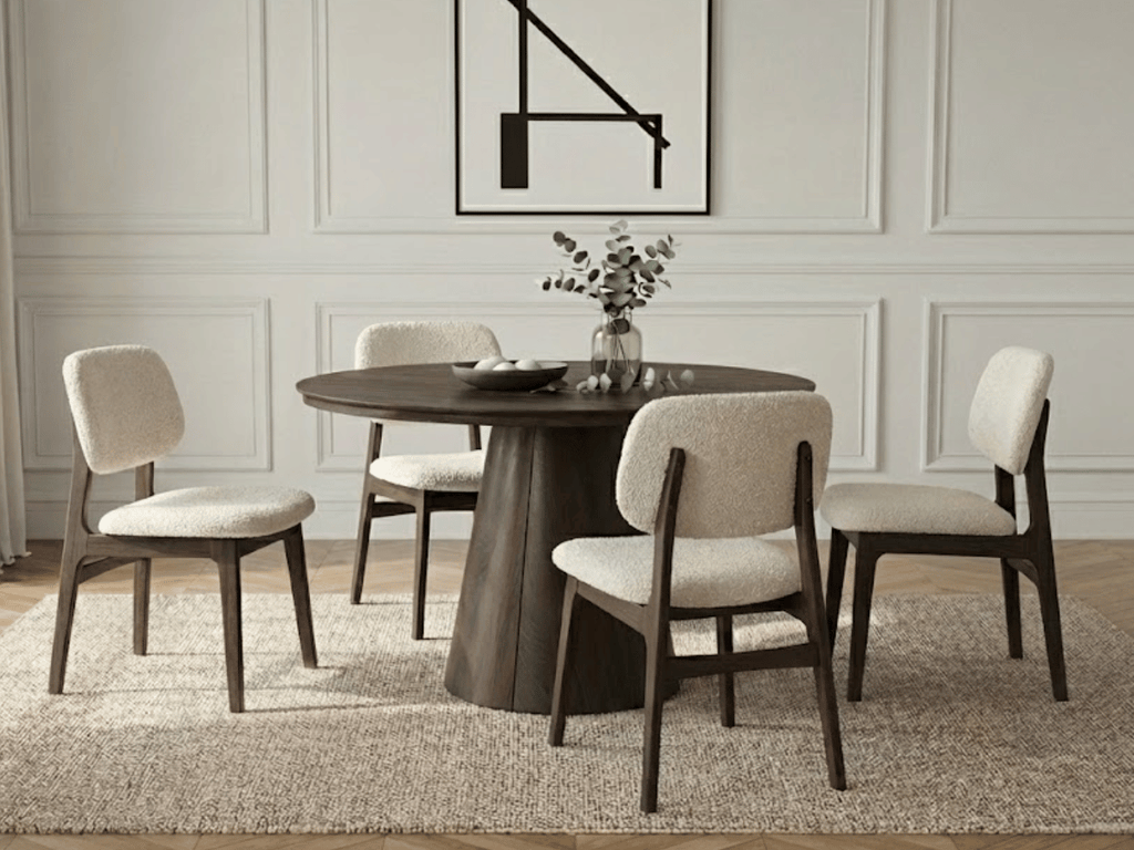 Table extensible NOMA Ø 120 à 200 cm – Plateau céramique effet marbre & piètement en bois rainuré