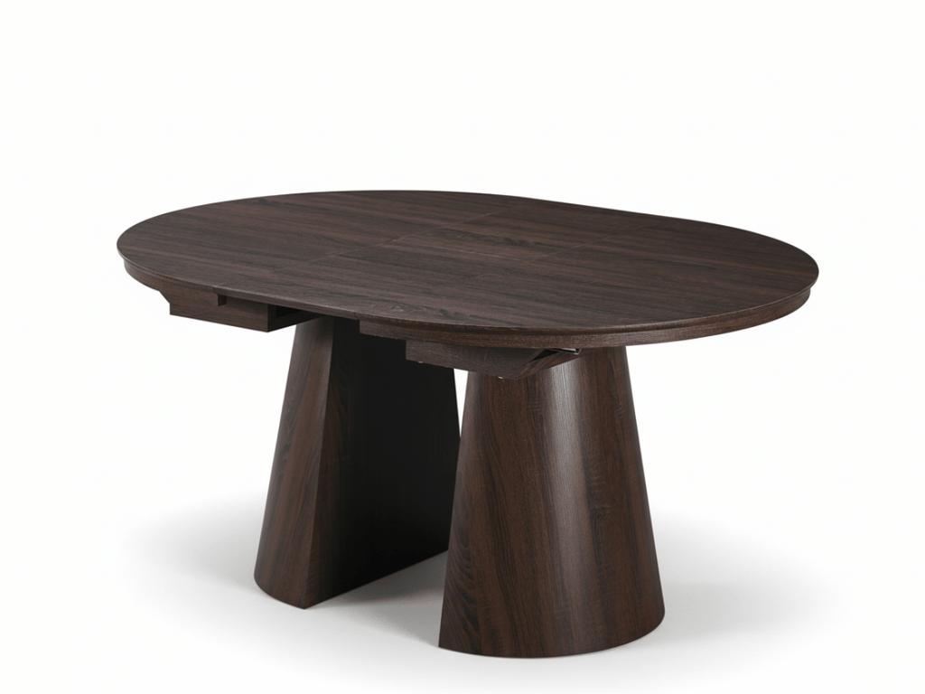 Table extensible NOMA Ø 120 à 200 cm – Plateau céramique effet marbre & piètement en bois rainuré