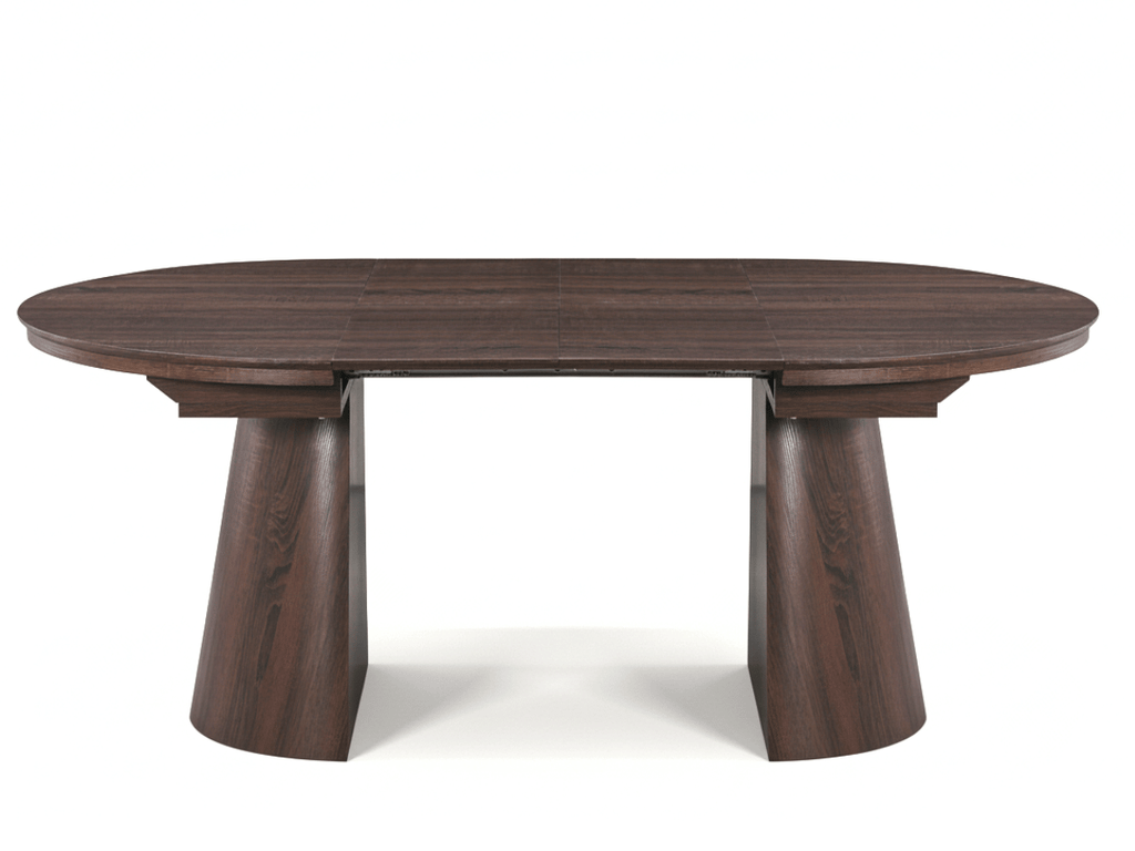 Table extensible NOMA Ø 120 à 200 cm – Plateau céramique effet marbre & piètement en bois rainuré