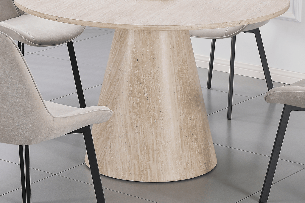 Table ronde extensible NELLA en bois – Ø 120 cm fermée / 200 cm ouverte – 2 rallonges intégrées