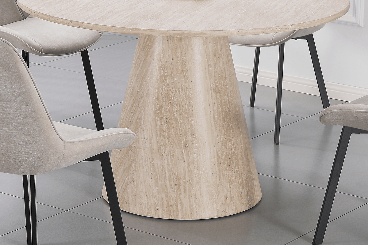 Table ronde extensible NELLA en bois – Ø 120 cm fermée / 200 cm ouverte – 2 rallonges intégrées