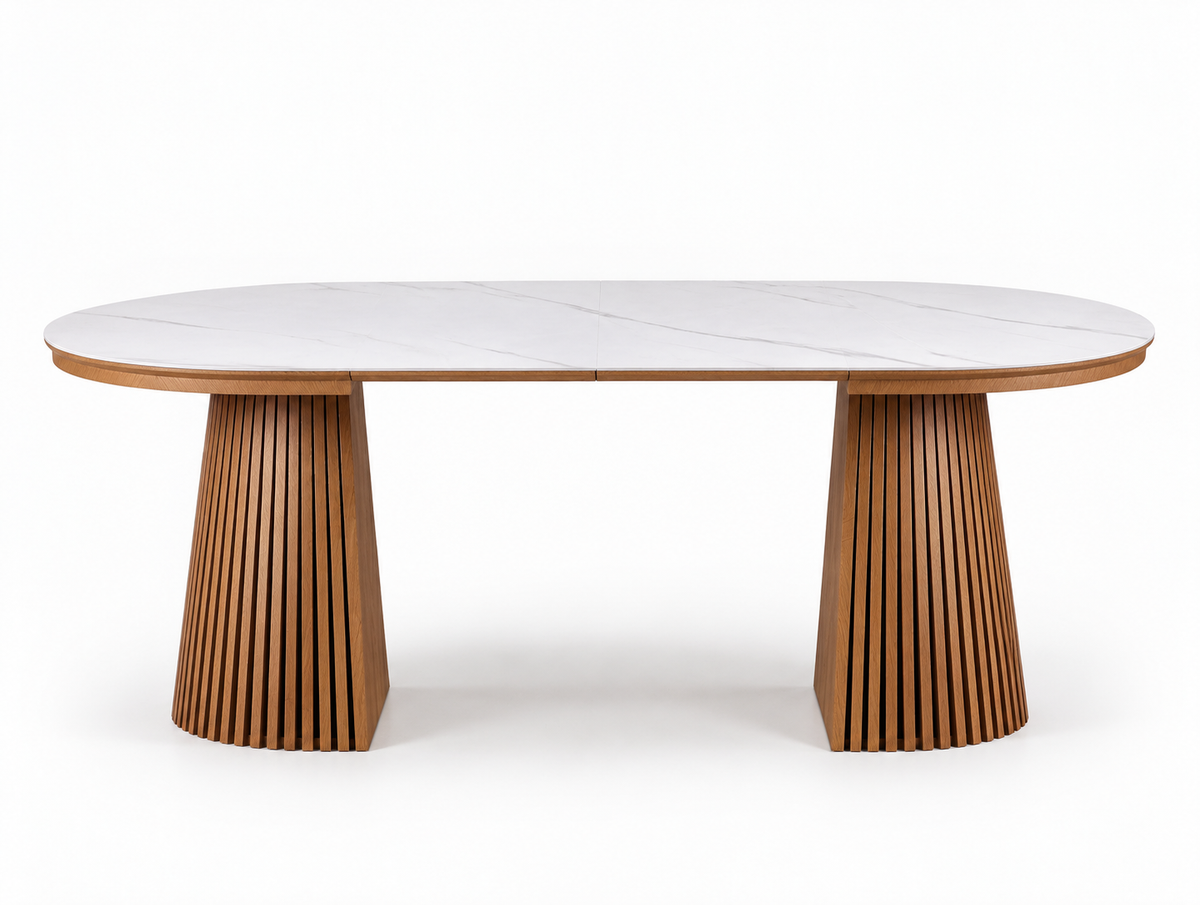 Table ronde extensible TARGA en bois – Ø 115 cm fermée - 85 cm ouverte – 2 rallonges intégrées