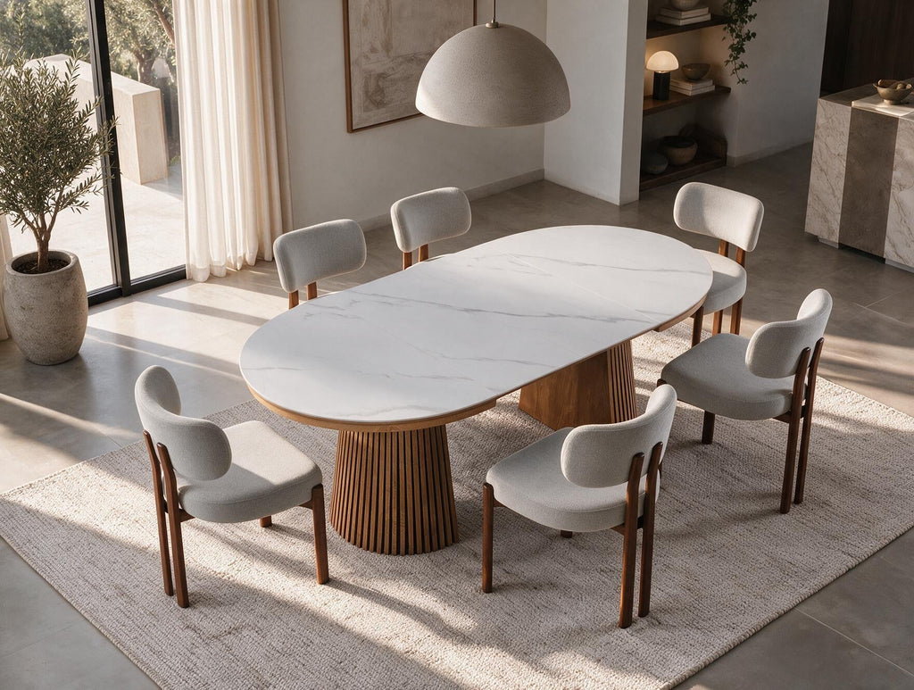 Table ronde extensible TARGA en bois – Ø 115 cm fermée - 85 cm ouverte – 2 rallonges intégrées