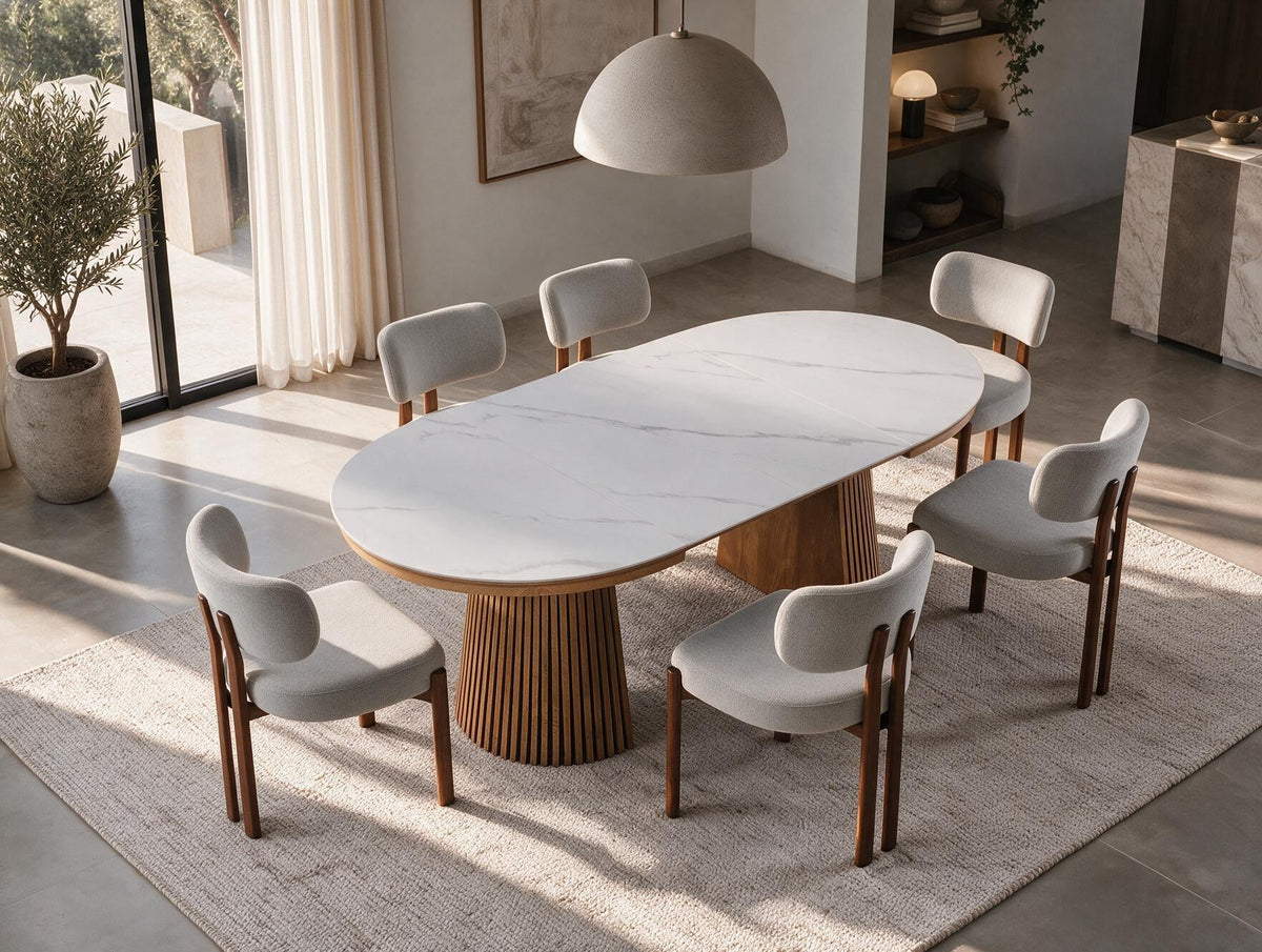 Table ronde extensible TARGA en bois – Ø 115 cm fermée - 85 cm ouverte – 2 rallonges intégrées