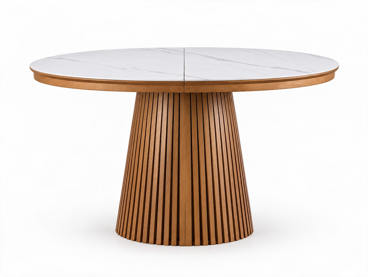 Table ronde extensible TARGA en bois – Ø 115 cm fermée - 85 cm ouverte – 2 rallonges intégrées