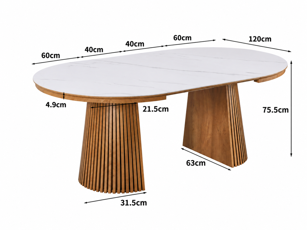 Table ronde extensible TARGA en bois – Ø 115 cm fermée - 85 cm ouverte – 2 rallonges intégrées