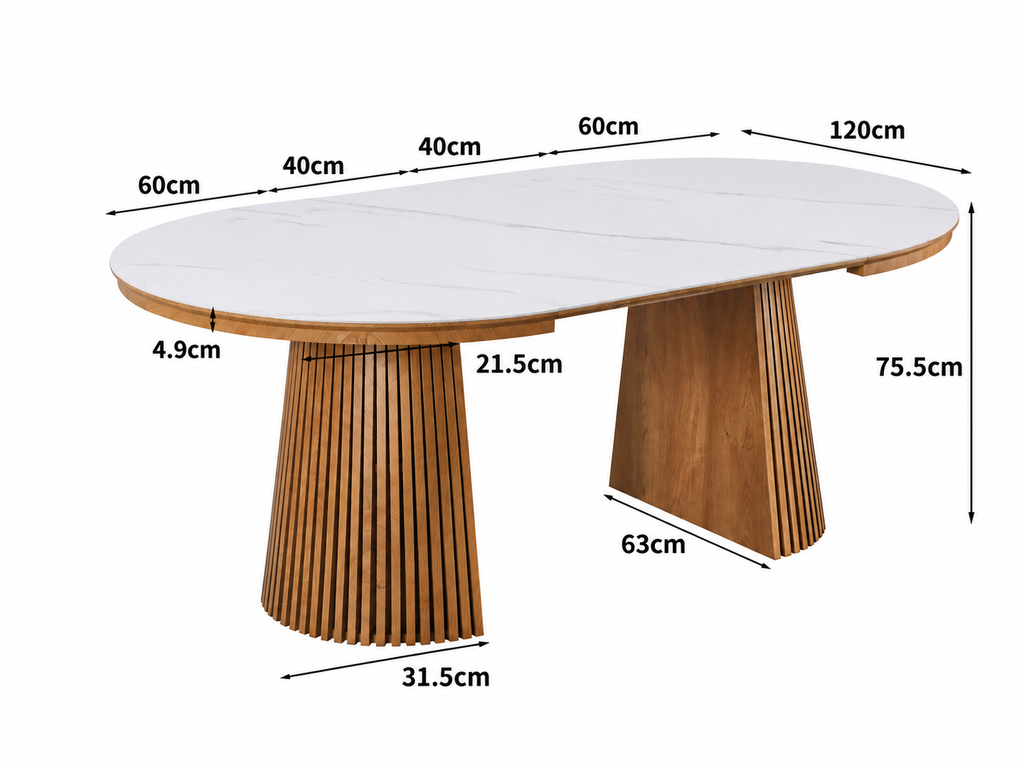 Table ronde extensible TARGA en bois – Ø 115 cm fermée - 85 cm ouverte – 2 rallonges intégrées