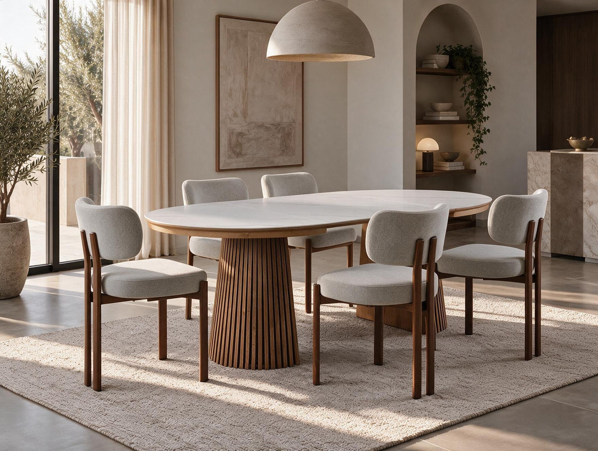 Table ronde extensible TARGA en bois – Ø 115 cm fermée - 85 cm ouverte – 2 rallonges intégrées