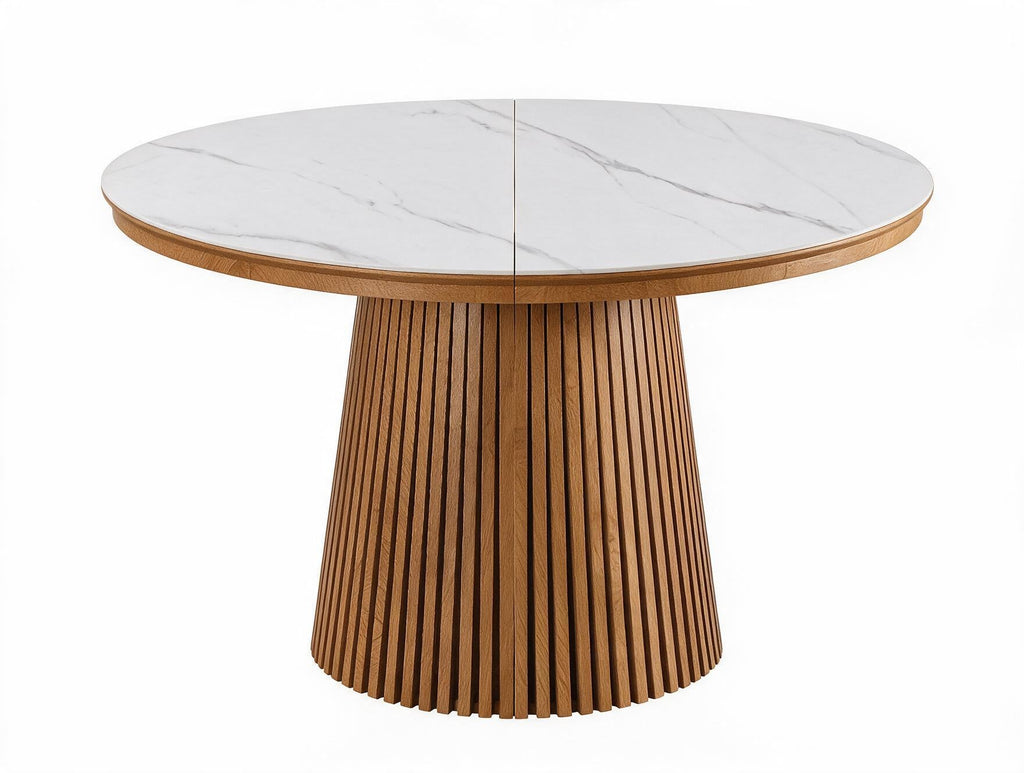 Table ronde extensible TARGA en bois – Ø 115 cm fermée - 85 cm ouverte – 2 rallonges intégrées