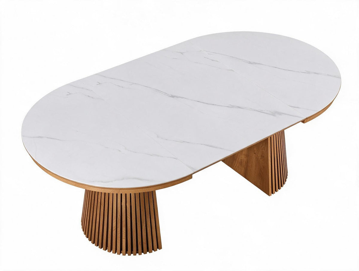 Table ronde extensible TARGA en bois – Ø 115 cm fermée - 85 cm ouverte – 2 rallonges intégrées