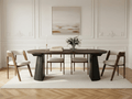 Table extensible NOMA Ø 120 à 200 cm – Plateau céramique effet marbre & piètement en bois rainuré