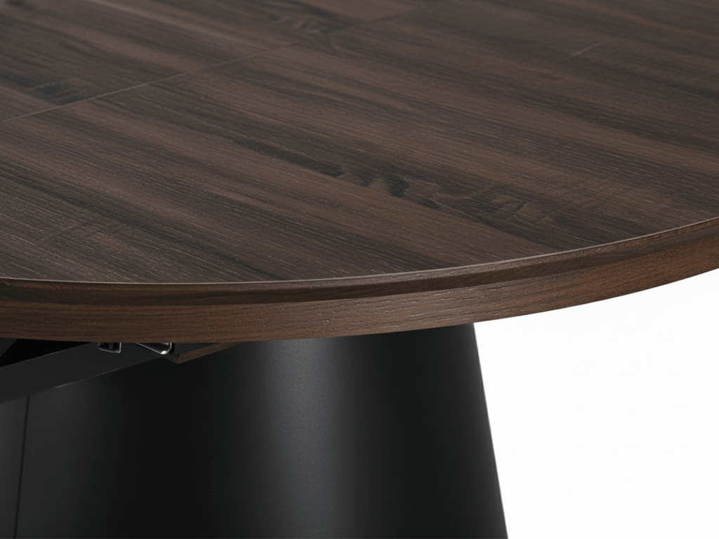 Table extensible NOMA Ø 120 à 200 cm – Plateau céramique effet marbre & piètement en bois rainuré