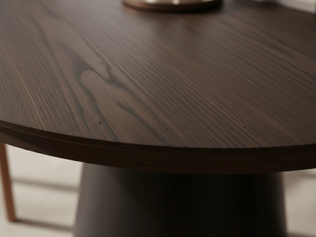 Table extensible NOMA Ø 120 à 200 cm – Plateau céramique effet marbre & piètement en bois rainuré