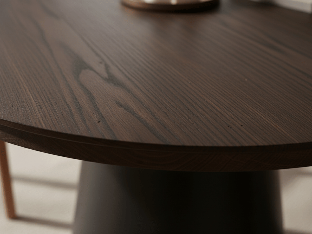 Table extensible NOMA Ø 120 à 200 cm – Plateau céramique effet marbre & piètement en bois rainuré